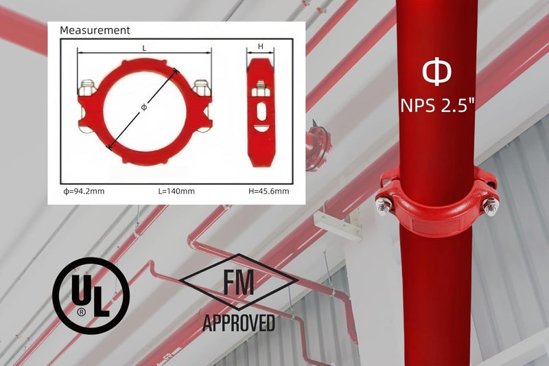 LVBCH 2.5 Inch (NPS 2.5") Flexible Grooved Coupling - Ductile Iron, UL/FM Certified for 3" OD Fire Sprinkler Pipes (Wet/Dry Systems), Moderate Pressure 2.5Mpa/360 PSI (DN65(NPS2.5")) - Image 3